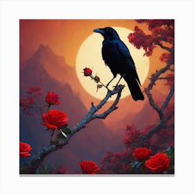 Crow On A Branch Ar Sunset Canvas Print