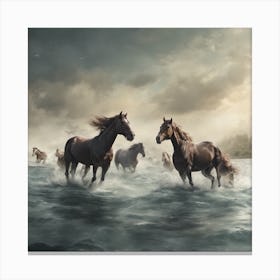 Horses In The Water 1 Canvas Print