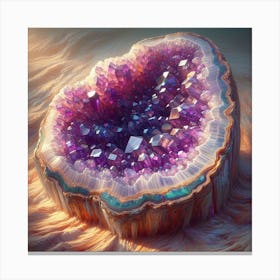 Luminous Oil Painting of Glowing Geode Crystal Cluster 1 Canvas Print