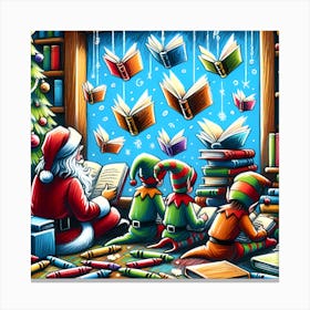 Super Kids Creativity:Christmas Elves Reading Books Canvas Print