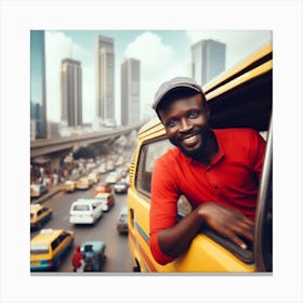 Nigerian Man In A Yellow Bus Canvas Print