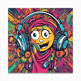 Cartoon Girl With Headphones Canvas Print