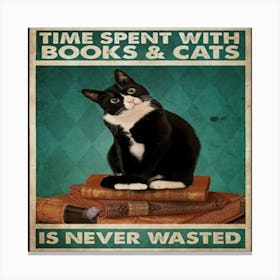 A Women Black Cat Books And Canvas Print