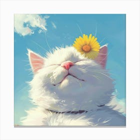 White Cat With Flower Canvas Print