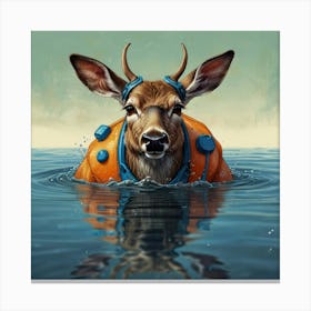 Deer In The Water 1 Canvas Print