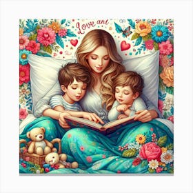 Mother Reading To Her Children 1 Canvas Print