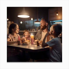 Family Dinner In A Restaurant Canvas Print