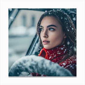 Beautiful Woman In Car Canvas Print