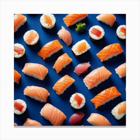 Sushi On Blue Background Canvas Print