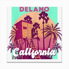 Delano California Palm Tree Beach Retro Vintage Design Canvas Print