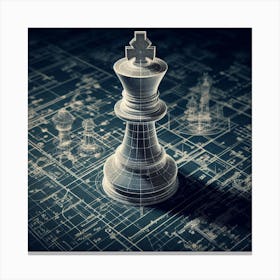 Chess Piece On Blueprint Canvas Print