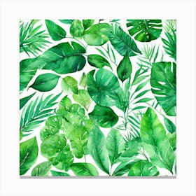 Watercolor Tropical Leaves Seamless Pattern Canvas Print