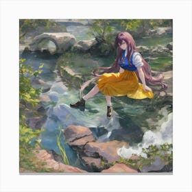 Default Female Saiyan With Long Hair Happy And Sitting Canvas Print