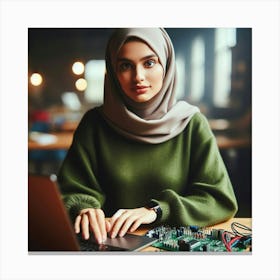 Muslim Woman Working On Laptop 1 Canvas Print