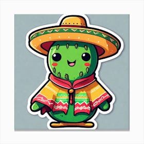 Cactus Wearing Mexican Sombrero And Poncho Sticker 2d Cute Fantasy Dreamy Vector Illustration (59) Canvas Print