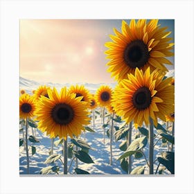 Sunflowers In The Snow 9 Canvas Print