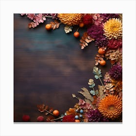 Autumn Flowers On Wooden Background Canvas Print