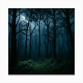 Realistic Halloween Background With Dark Forest Canvas Print