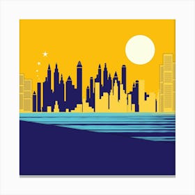 Abstract Silhouette Multi Story Structure Skyscraper Town Urban Towers Big Night City Canvas Print