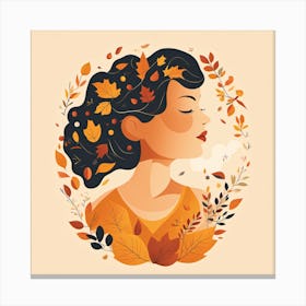 Autumn Woman With Leaves Canvas Print