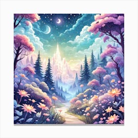 A Fantasy Forest With Twinkling Stars In Pastel Tone Square Composition 10 Canvas Print