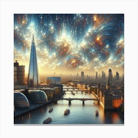 City skyline of london, pulsating quasar style, oil painting style 1 Canvas Print