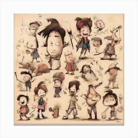 Bunch Of Cartoon Characters Canvas Print