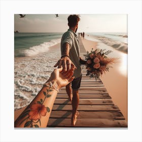 Couple Holding Hands On The Beach Canvas Print
