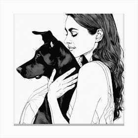 Portrait Of A Woman Hugging Her Dog Canvas Print