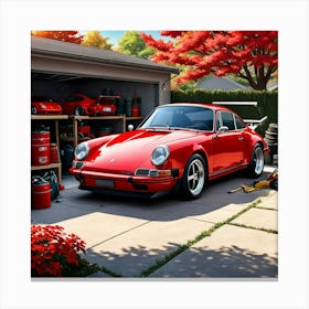 Red Porsche 911 In Garage Canvas Print