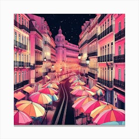 Lisbon Street At Night Canvas Print