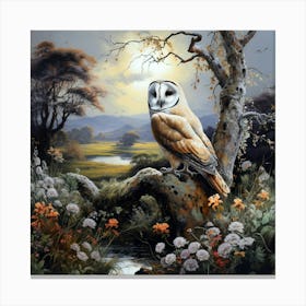 Barn Owl At Dusk In Countryside Canvas Print