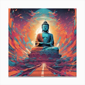 Lord Buddha Is Walking Down A Long Path, In The Style Of Bold And Colorful Graphic Design, David , R (4) Canvas Print