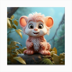 Cute Pink Mouse In The Forest Canvas Print