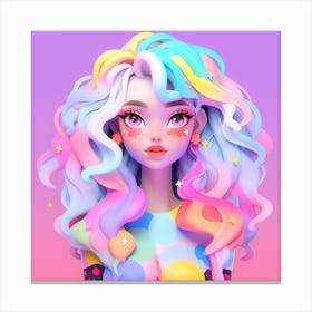 Colorful Girl With Rainbow Hair Canvas Print