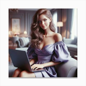 Woman Using A Laptop Canvas Print