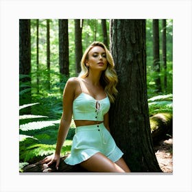 Beautiful Young Woman In The Forest Canvas Print