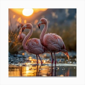 Flamingos At Sunset 3 Canvas Print