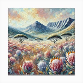 Abstract Oil Painting Of A Field Of Protea Flowers In South Africa.AI 1 Canvas Print