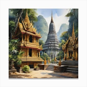 Thailand Beautiful Temple In Forest Canvas Print