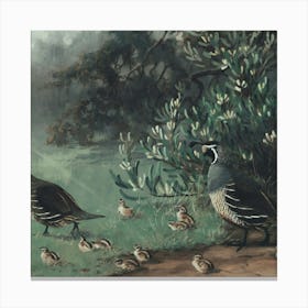 Quail With Chicks Canvas Print