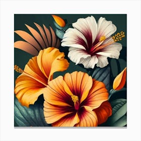 Orange, purple and yellow flowers Canvas Print