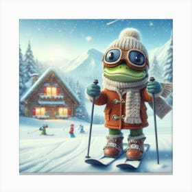 Frog On Skis 6 Canvas Print