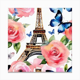 Paris Roses And Butterflies 10 Canvas Print