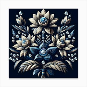 Blue Flowers With Diamonds Canvas Print