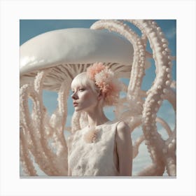 White Floral Mushroom Octopus Beauty Canvas Print