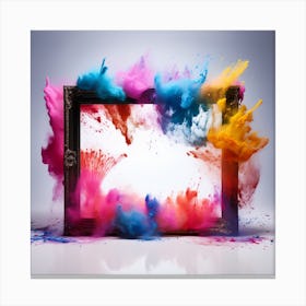 Colorful Frame - Framed Fusion: Colorful Powder Paint Explosion Canvas Print