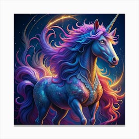 Unicorn With Colorful Mane And Tail Canvas Print