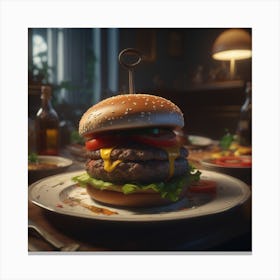 Burger On A Plate 100 Canvas Print