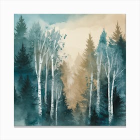 Tranquil Woods Abstract Birch Forest In Watercolor (1) Canvas Print